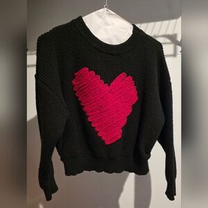SHEIN Black Sweater with Red Heart Accent
